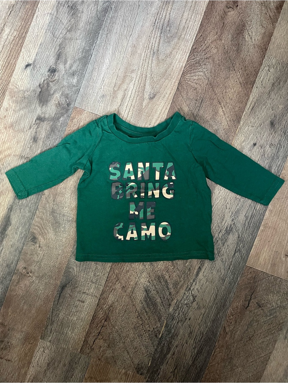 Green Long-Sleeve Kids Shirt with Camo 'Santa Bring Me Camo' Graphic